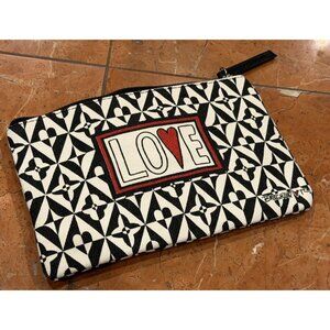 BRIGTHON TC LOVE POUCH CANVAS BLACK WHITE RED HEART COSMETIC MAKEUP BAG NEW NWOT